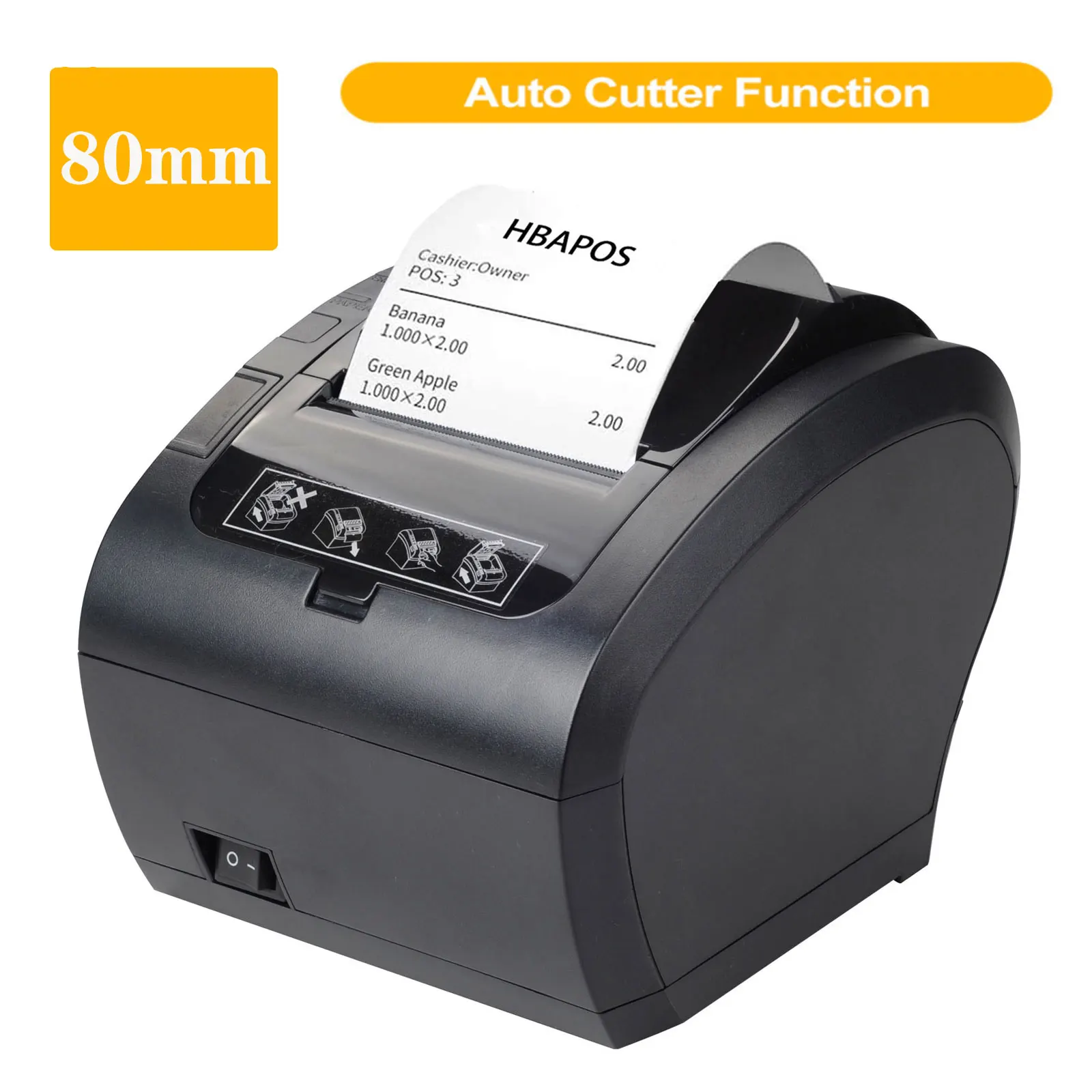 

HBAPOS 80mm Thermal Receipt Printers POS Ticket Printer With Auto Cutter For Kitchen USB/Ethernet Support Cash Drawer ESC/POS