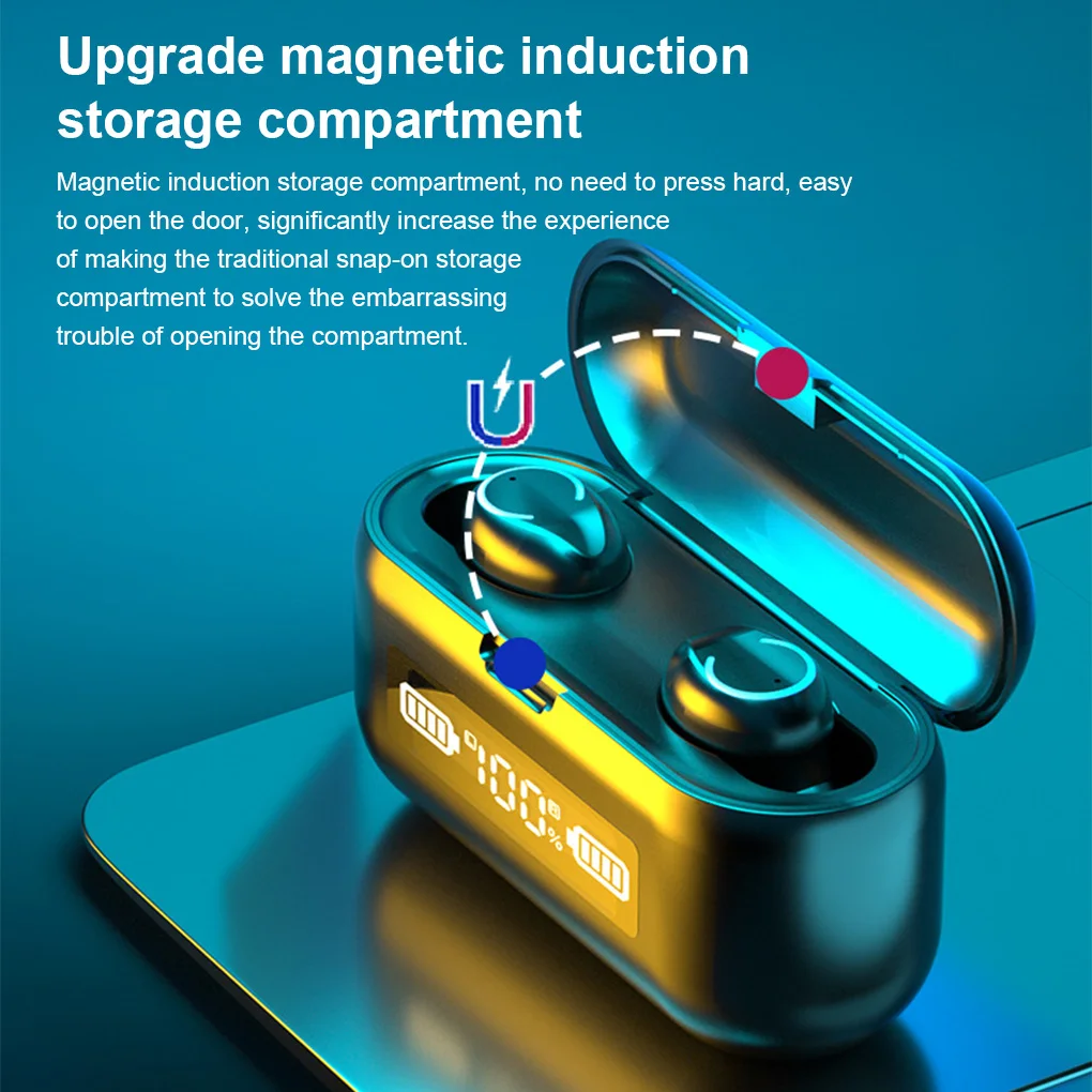Wireless Earbuds Bluetooth-compatible V5.1 Rechargeable Sweatproof Sports Earphones Hands-free Headset with Microphone