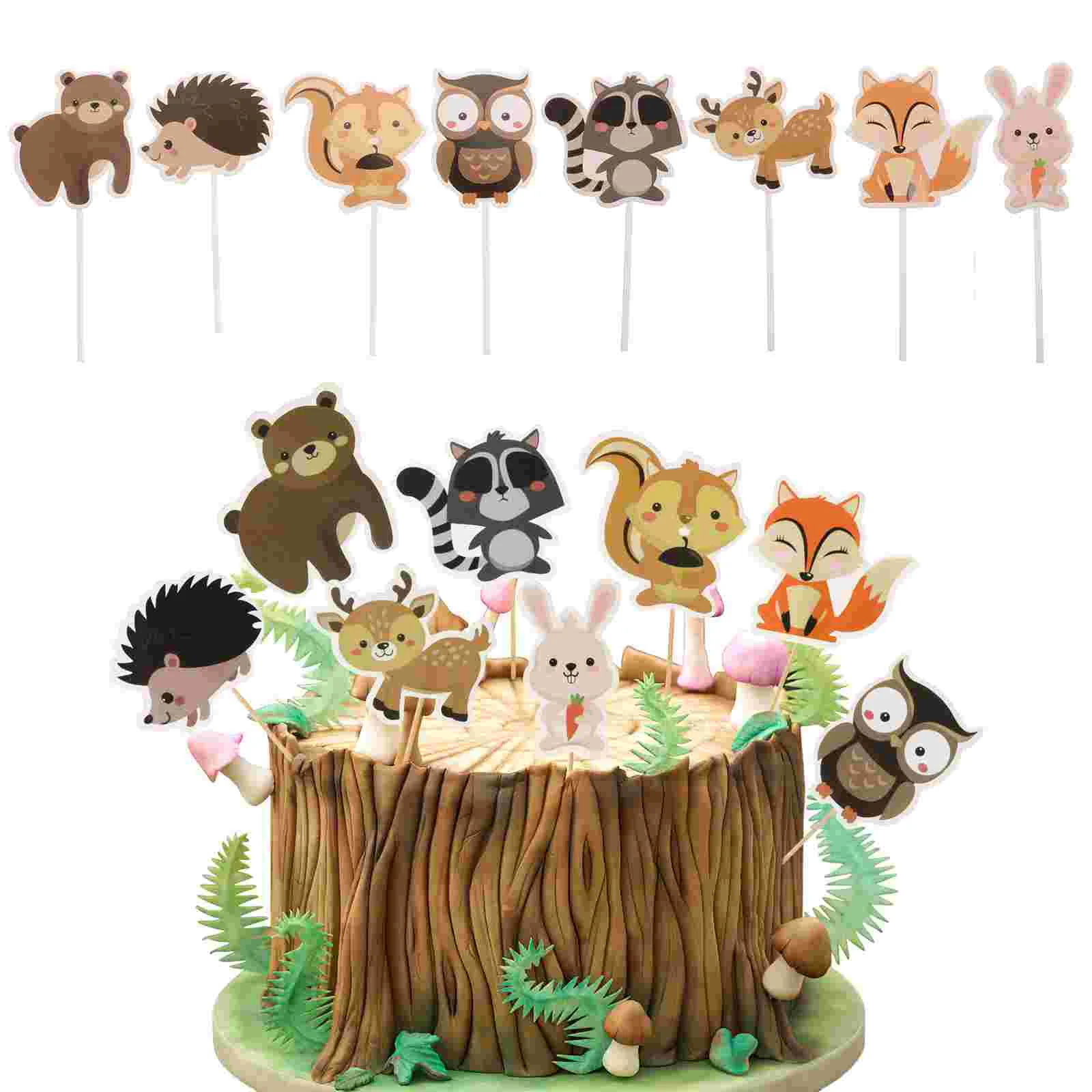 

Cupcake Picks Party Toppers Ornaments Decoration Woodland Animals Creative Kids