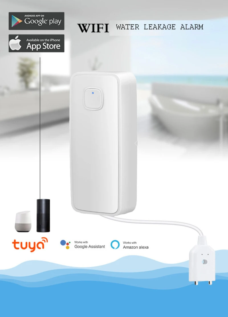 

Water Alarm Sensor WiFi Water Leak Detector Overflow Flood Leakage Alerts Remote Monitor Leak Notifications By TUYA/Smart Life