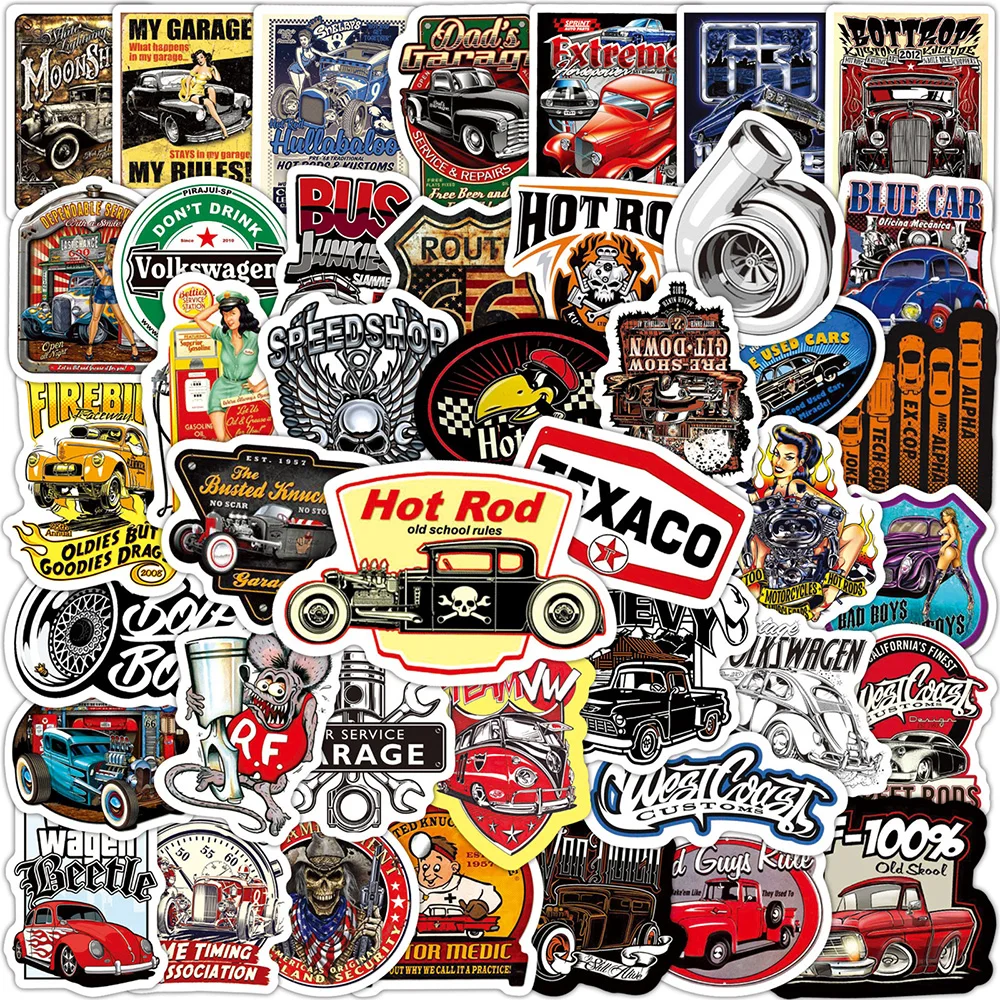 10/30/50 PCS Hot Rod Classic Car Theme Cartoon Sticker Car Graffiti Sticker Notebook Water Bottle Motorcycle Decal Kids Toy
