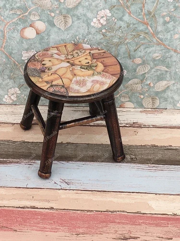 Модный круглый стул из массива дерева низкий для детей дома