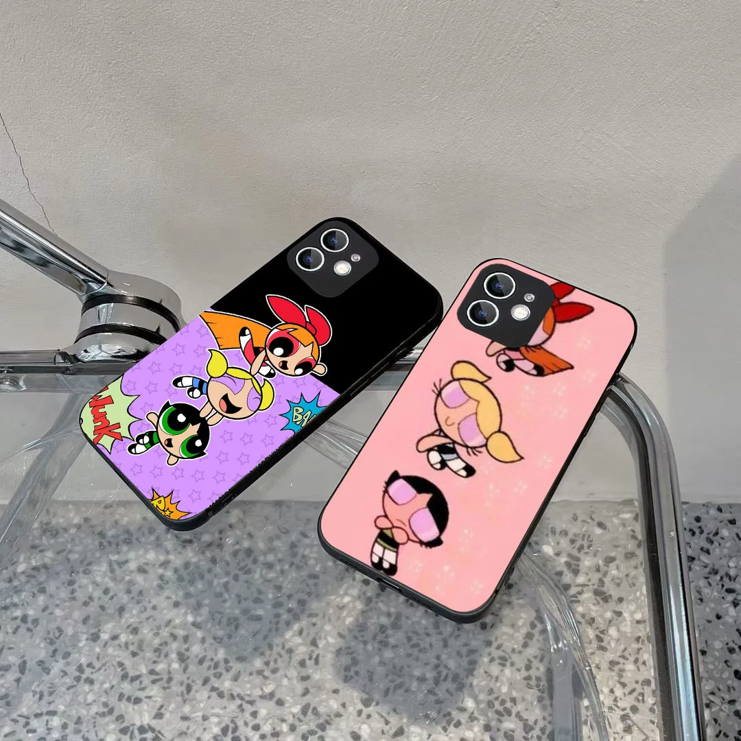 WAA-5 Cute Powerpuff Girl Black Flexible TPU Case For Samsung A22 25 30 31 32 33 35 41 50 51 52 53 54 55 70 71