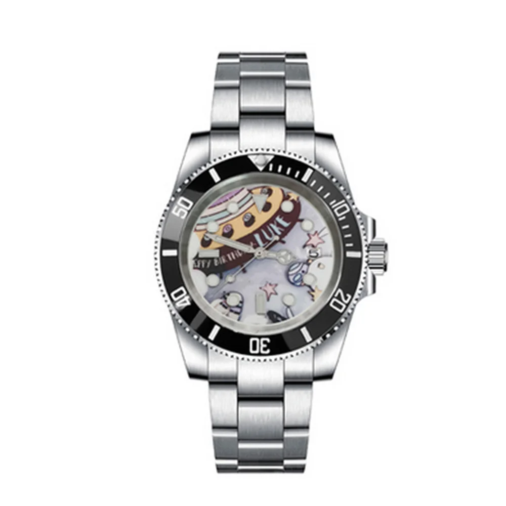 

Механические часы с мультяшным космическим циферблатом NH35, 40 мм, чехол из нержавеющей стали, зеркало из сапфирового стекла, классические му...
