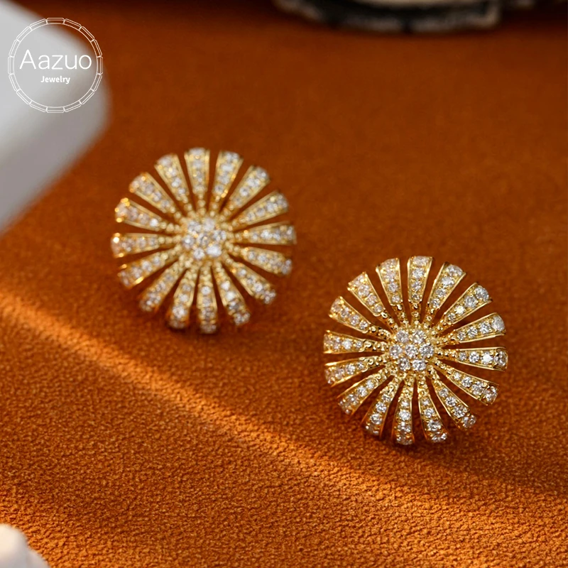 Aazuo ювелирные изделия роскошные серьги-гвоздики из желтого золота 18 карат с