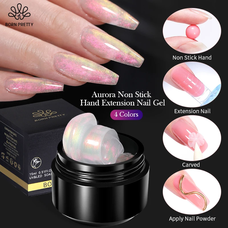 

BORN PRETTY 15ml Aurora Non Stick Hand Extension Nail Gel Clear Pink Nude Soft Nail Art Gels Carving Flower For Nails Carving