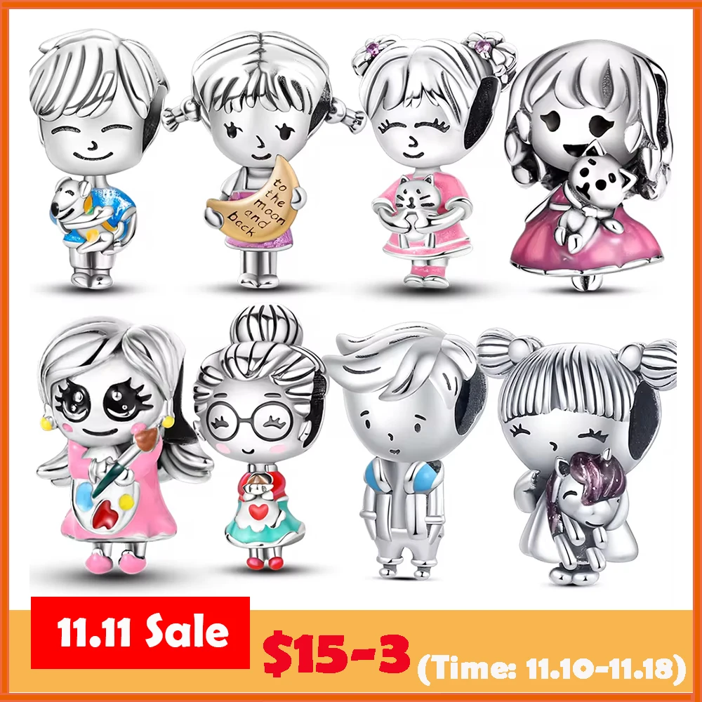 Бусины для влюбленных мальчиков и девочек из серебра 925 пробы шармы циркониевые