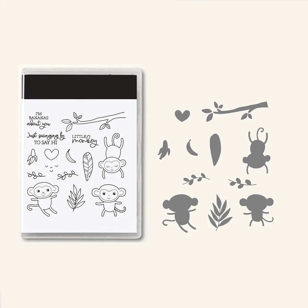 

New Arrival Monkey Metal Cutting Dies Sets and Clear Stamps for DIY Scrapbooking Card Crafts Making Photo Album Decor