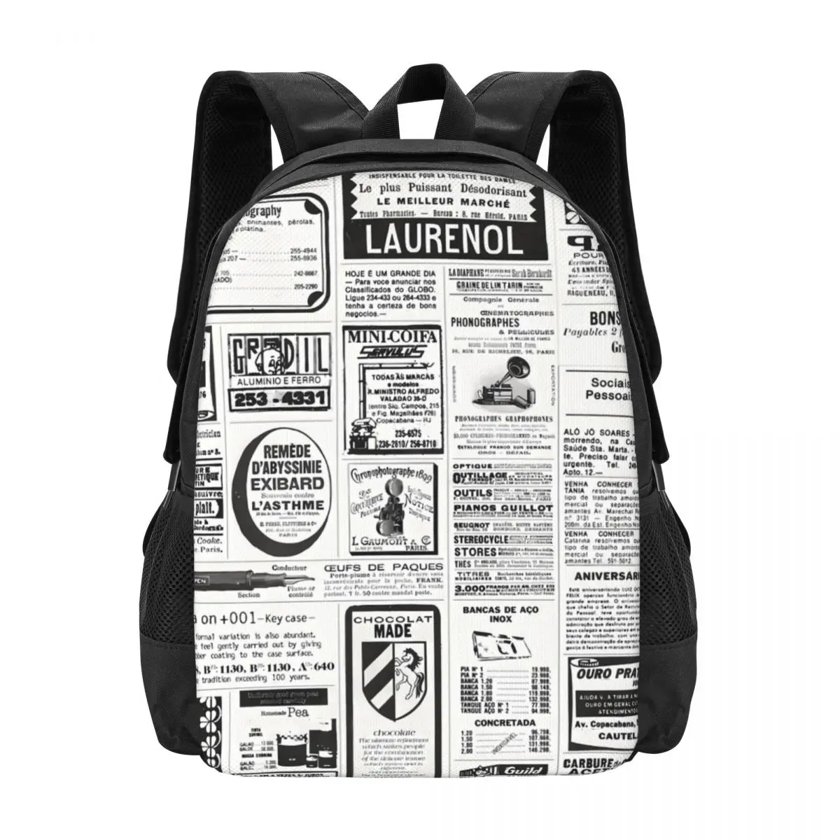 

Old Newspaper Backpack Black Letter Print Aesthetic Backpacks Teen Travel Print High School Bags High Quality Rucksack