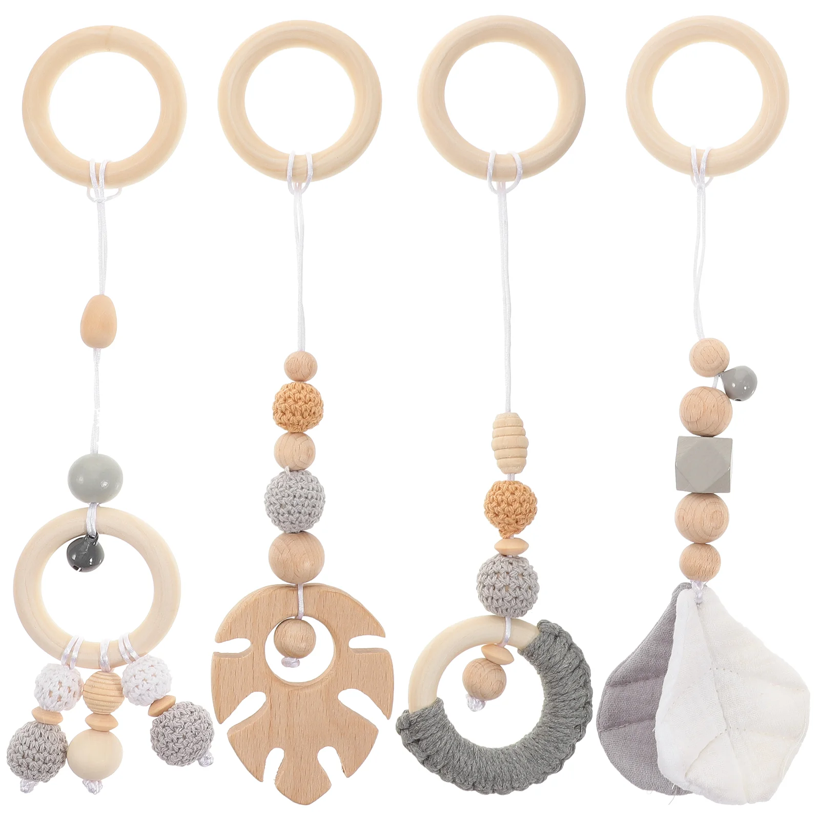 

4 Pcs Leaf Children's Toy Newborn Crib Infant Hanging Metal Baby Wood Toys