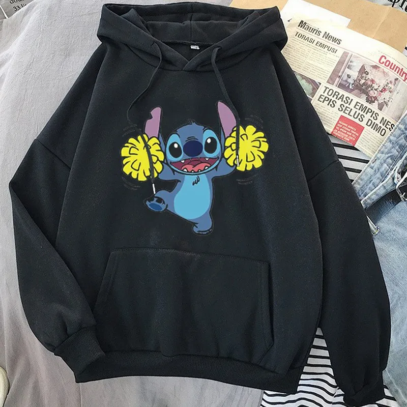 Kawaii Lilo Stitch Anime Funny Cartoon Hoodies Women Cute Manga Black White Sweatshirt Graphic Harajuku Hoody Men Pullovers 2022