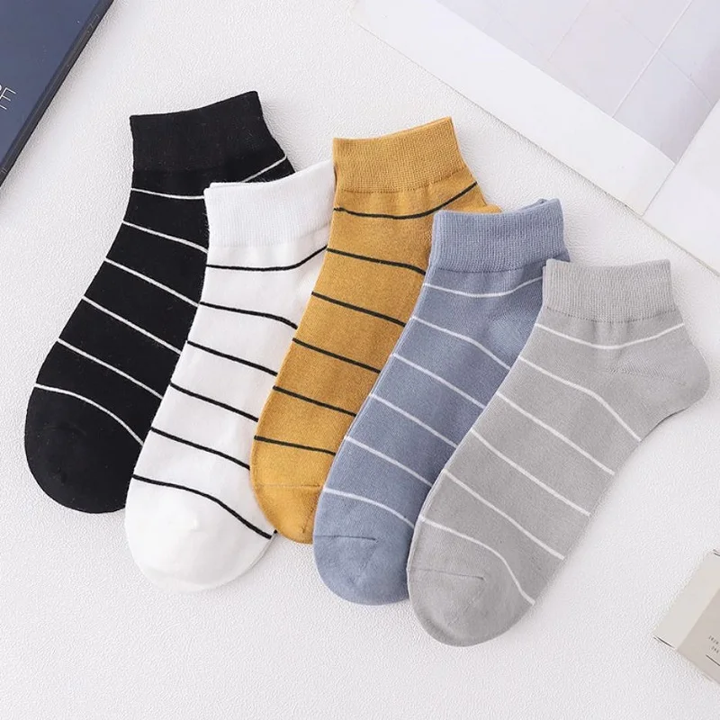 5 Pairs Cotton Men Socks Breathable Casual Autumn Fashion Street Striped Sports Ankle Socks Basketball Comfortable Boat Socks