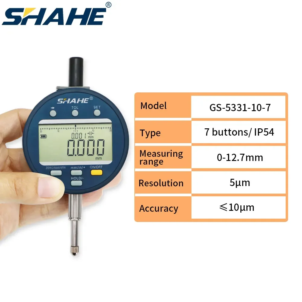 

SHAHE IP54/IP65 5μm Resolution 0-12.7 /25.4/50.8mmElectronic Digital Dial Indicator Gage Inch/Metric Conversion