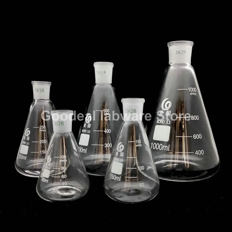 1pcs 25ml to 2000m Lab Conical Flask High Borosilicate Glass Triangular Flask with Standard Frosted Mouth 19# 24# 29#