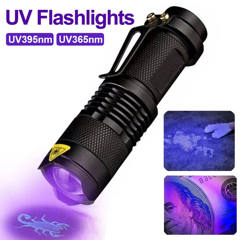 

UV Flashlight LED Ultraviolet Torch Zoomable Mini Ultra Violet Lights Inspection Lamp Pet Urine Stain Detector Tools 395/365nm