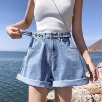 new summer cotton jean shorts women denim shorts hippie button adjust high waist short harajuku bermuda wide legs baggy jeans
