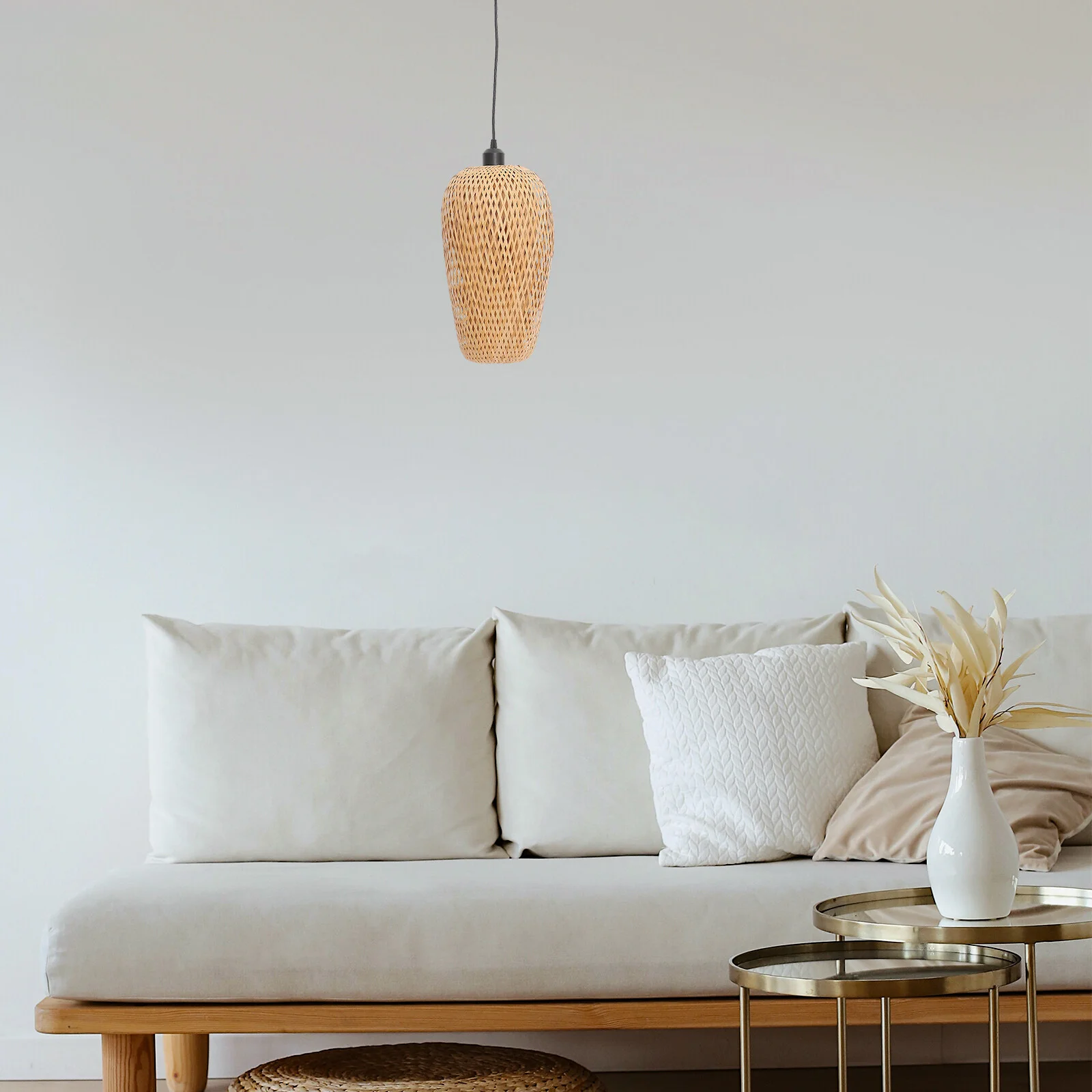 

Wooden Cage Household Ceiling Lamp Vintage Light Tea Room Hotel Bamboo Creative Zen Style Rattan Pendant Lights