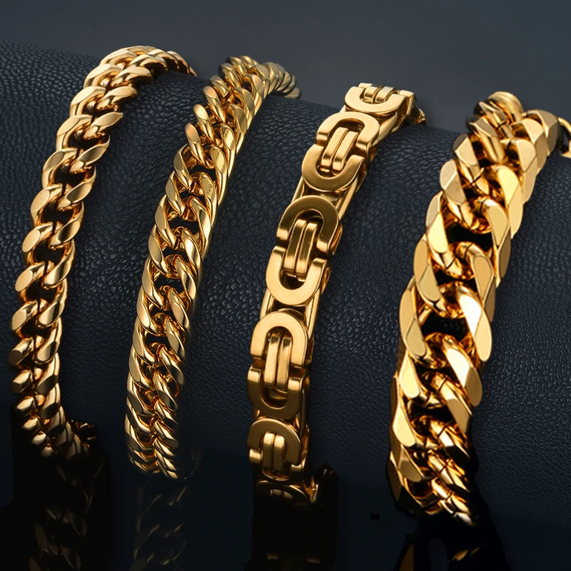 Mens Bracelet Stainless Steel Male Bracelet Wholesale Braslet Gold Silver Color Braclet Chunky Cuban Chain Link Bracelet For Man