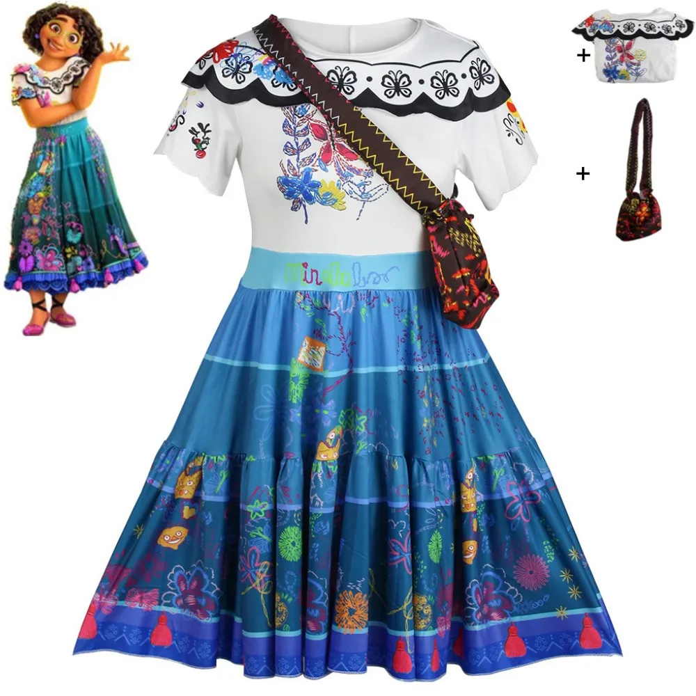 

Anime Movie Encanto Mirabel Madrigal Cosplay Costume Bag Charm Girls Adult Child Blue Princess Dress Halloween Suit