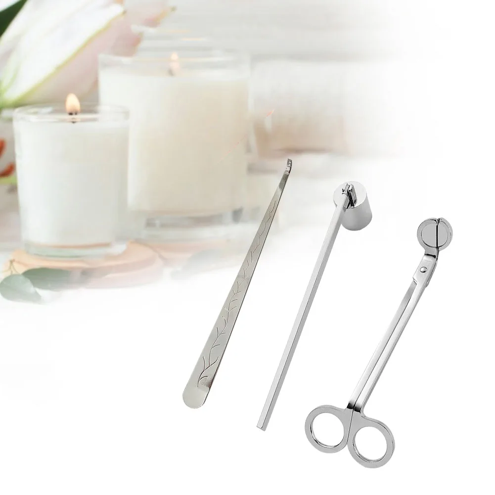 3Pcs Candle Wick Scissor Set Snuffer Oil Lamp Trimmer Hook Cutter Stainless Steel Clipper Kits Extinguisher Tools - купить по
