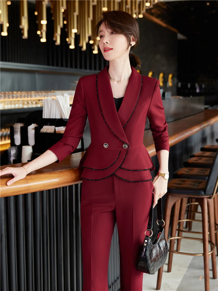 High-level Women 2-Piece Suit Set One Button Satin Formal Dress Wear Party  Prom Outfit 2023 Chic Solid Blazer Pants Tuxedo - AliExpress