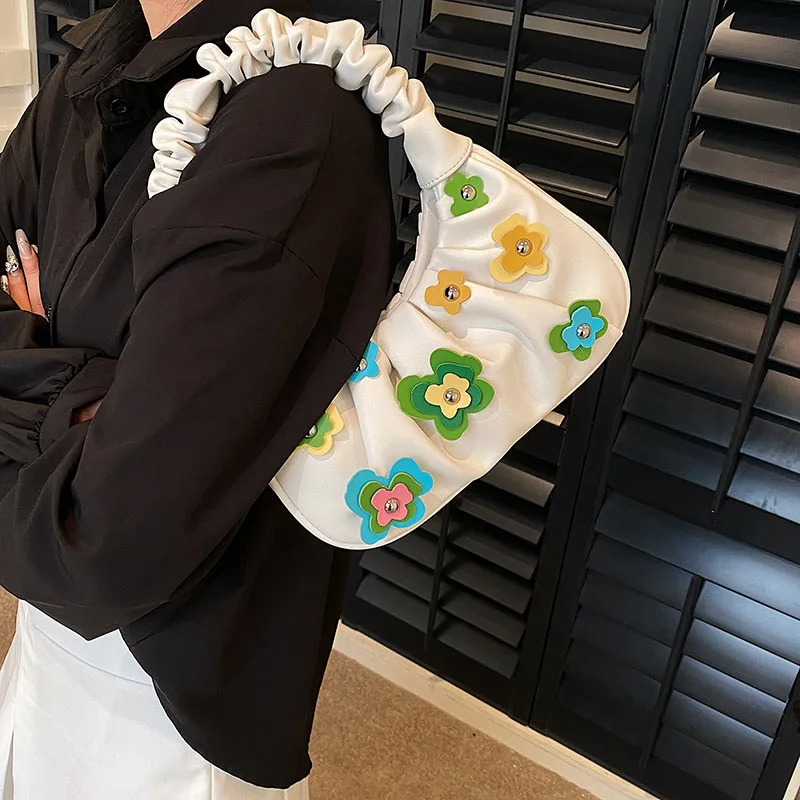 

Дамские сумочки Роскошная сумочка и брендовая плиссированная женская сумка для подмышек высокого качества, дизайнерская сумка через плечо с цветами, милые кошельки