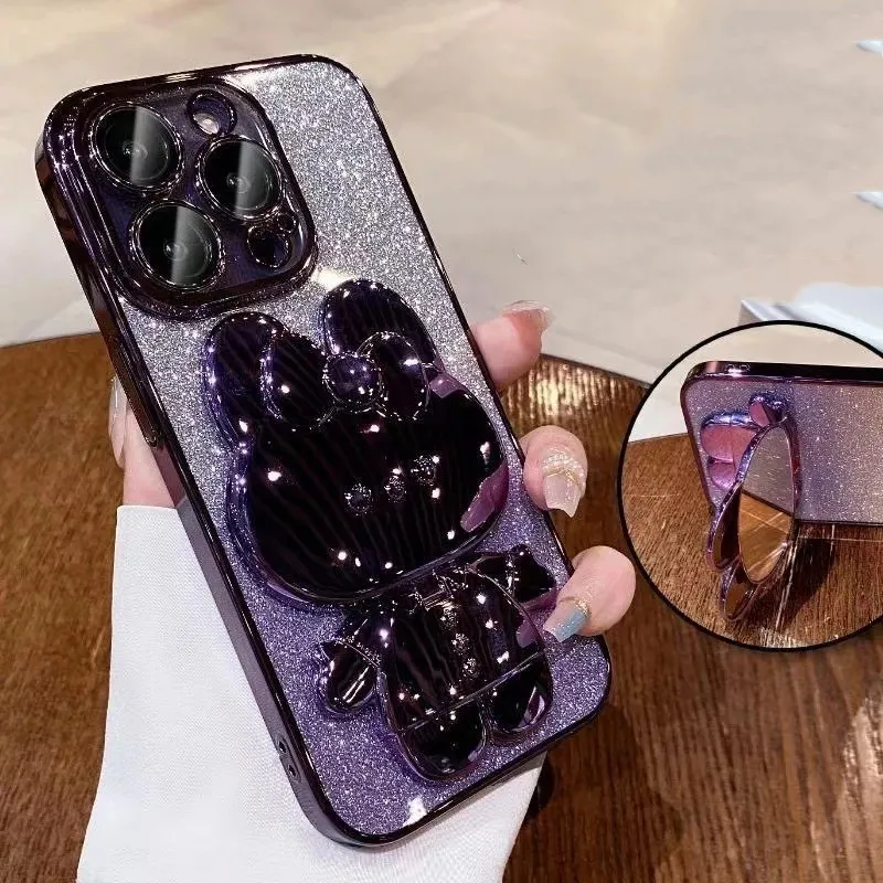 

Cute Rabbit Phone Cases Mirror Inside For iphone 11 13 12 14 Pro Max XR XS 7 8 P SE2020 For Phone Holder Soft 아이폰 케이스 2023