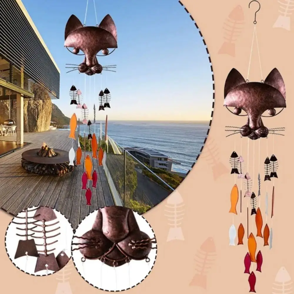

New Year Decor Garden Chimes Courtyard Ornament Home Decoration Pendant Metal Cat and Fish Wind Chime