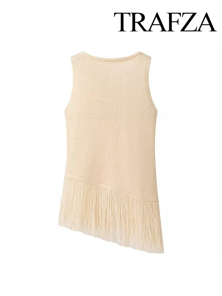 TRAFZA Осенний женский модный комплект из 2 предметов вязаный однотонный топ без