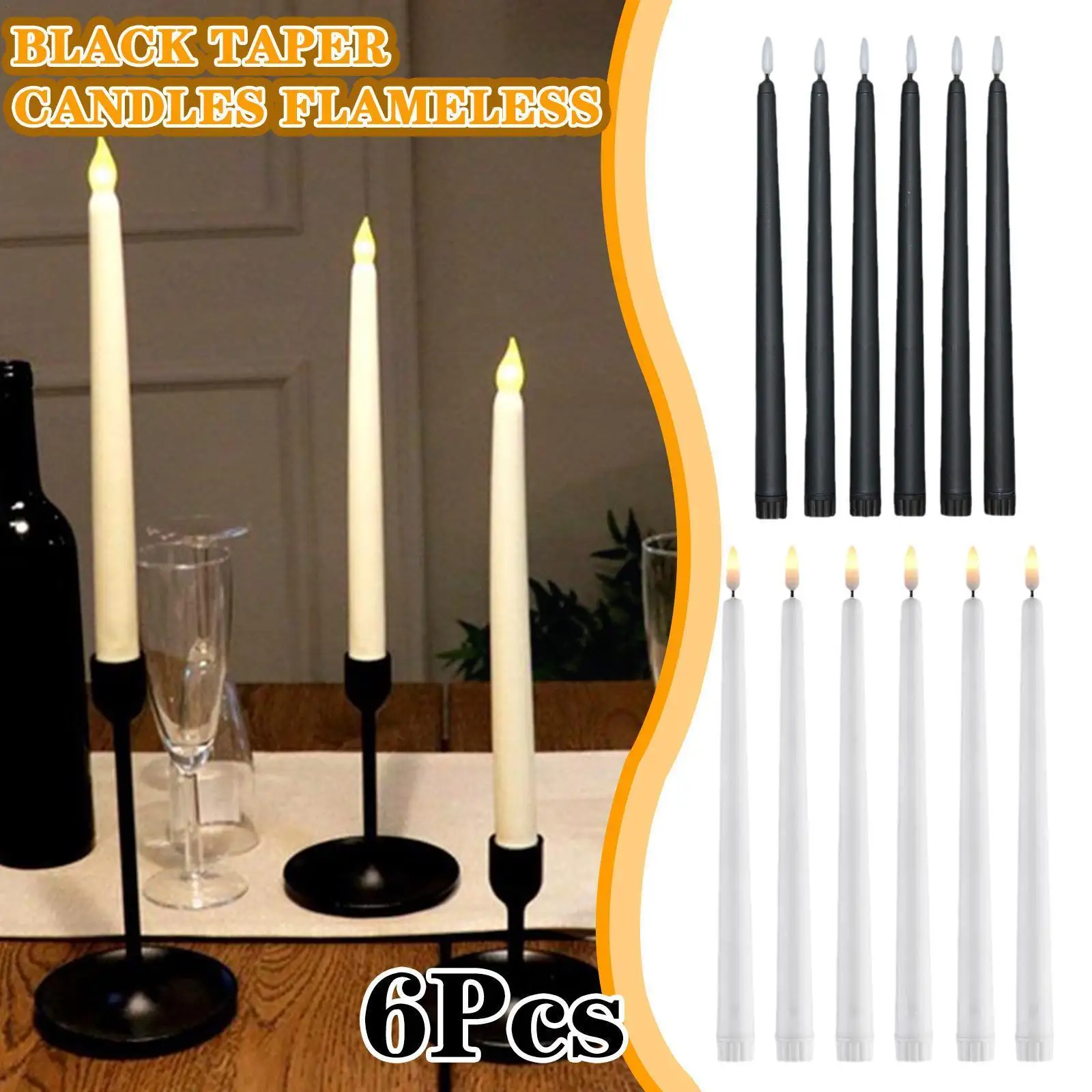 

6 шт., черно-белые светодиодные свечи, теплый желтый белый пластиковый беспламенный Мерцающий СВЕТОДИОДНЫЙ фонарь на батарейках для Birt A2w2