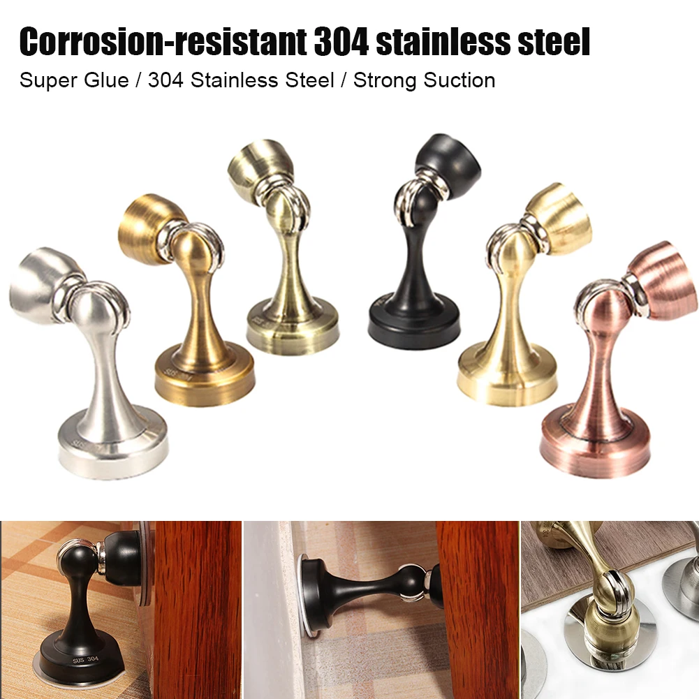 

304 Stainless Steel Door Stopper Nail-free Screws Magnetic Door Stop Door Catch Furniture Hardware For Home Room Door