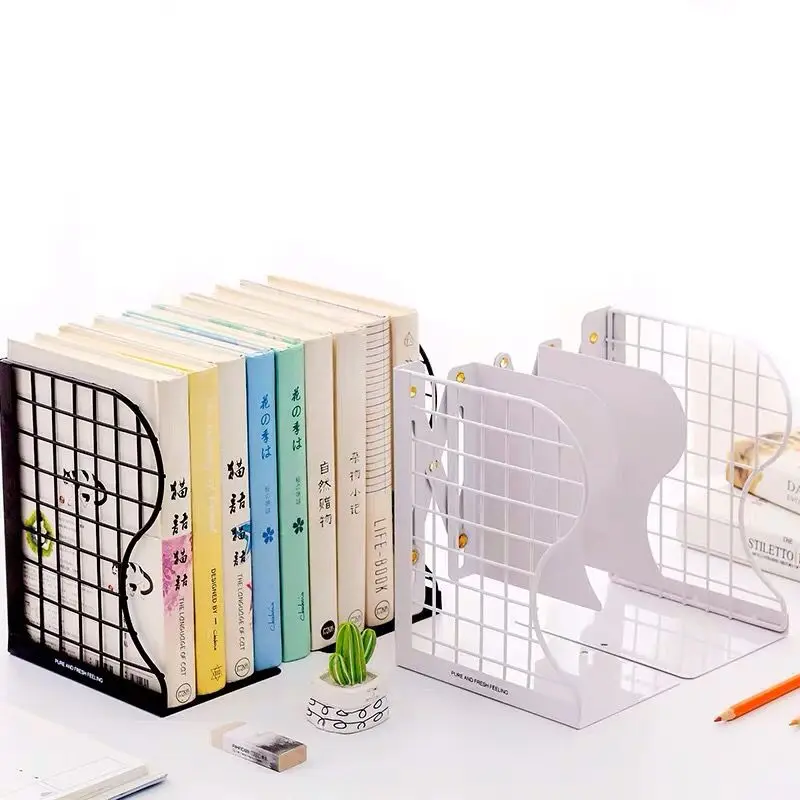 

1PC Creative Rabbit Cat Grid Metal Adjustable Reading Book Bookends Stand Holder Bookshelf Document Magazine Organizer Holder