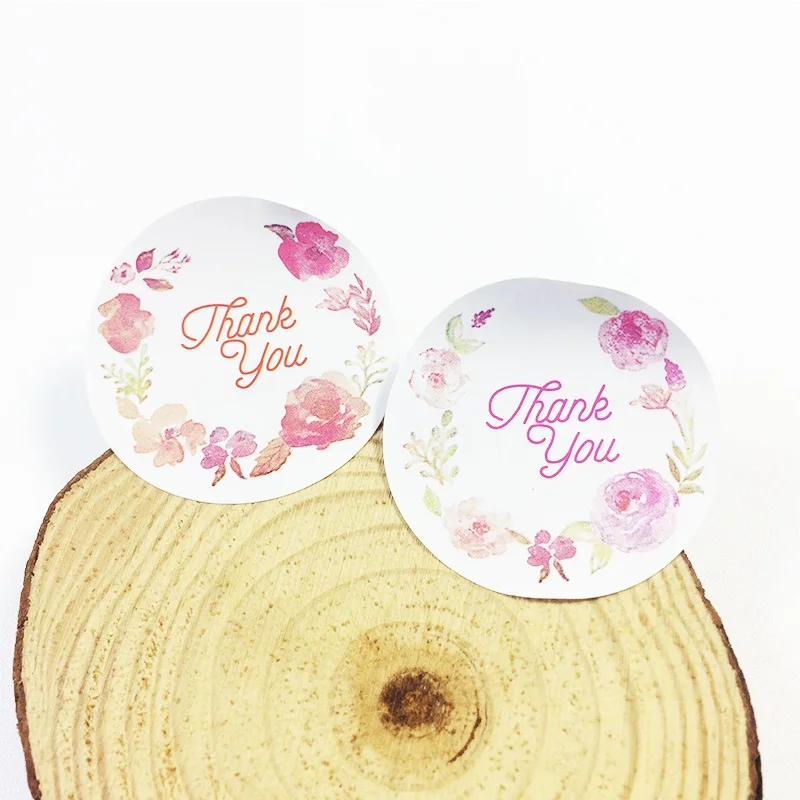 

120pcs Round Thank you with flower sealing label Adhesive Kraft Baking DIY gift package seal sticker