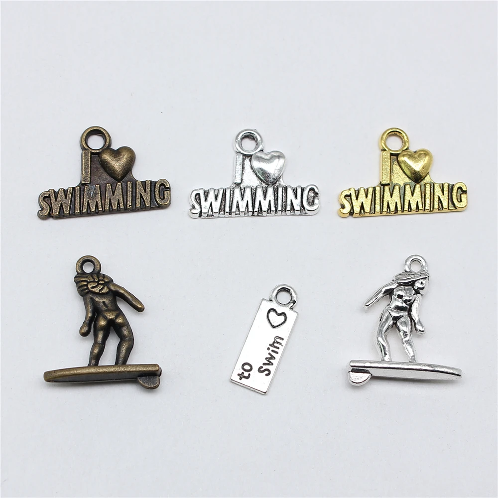 

10pcs Sport Charms Swim & Surf Charms For Jewelry Making Pendants DIY Crafts Making Findings Handmade Tibetan Jewelry