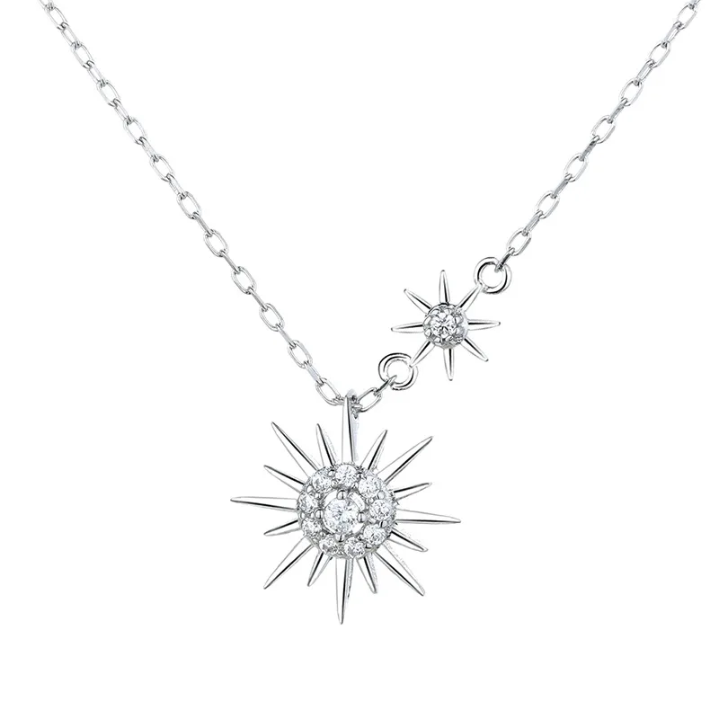 

S925 Sterling Silver Korean Sunflower Necklace with Diamond Style Versatile Star Collar Chain ins
