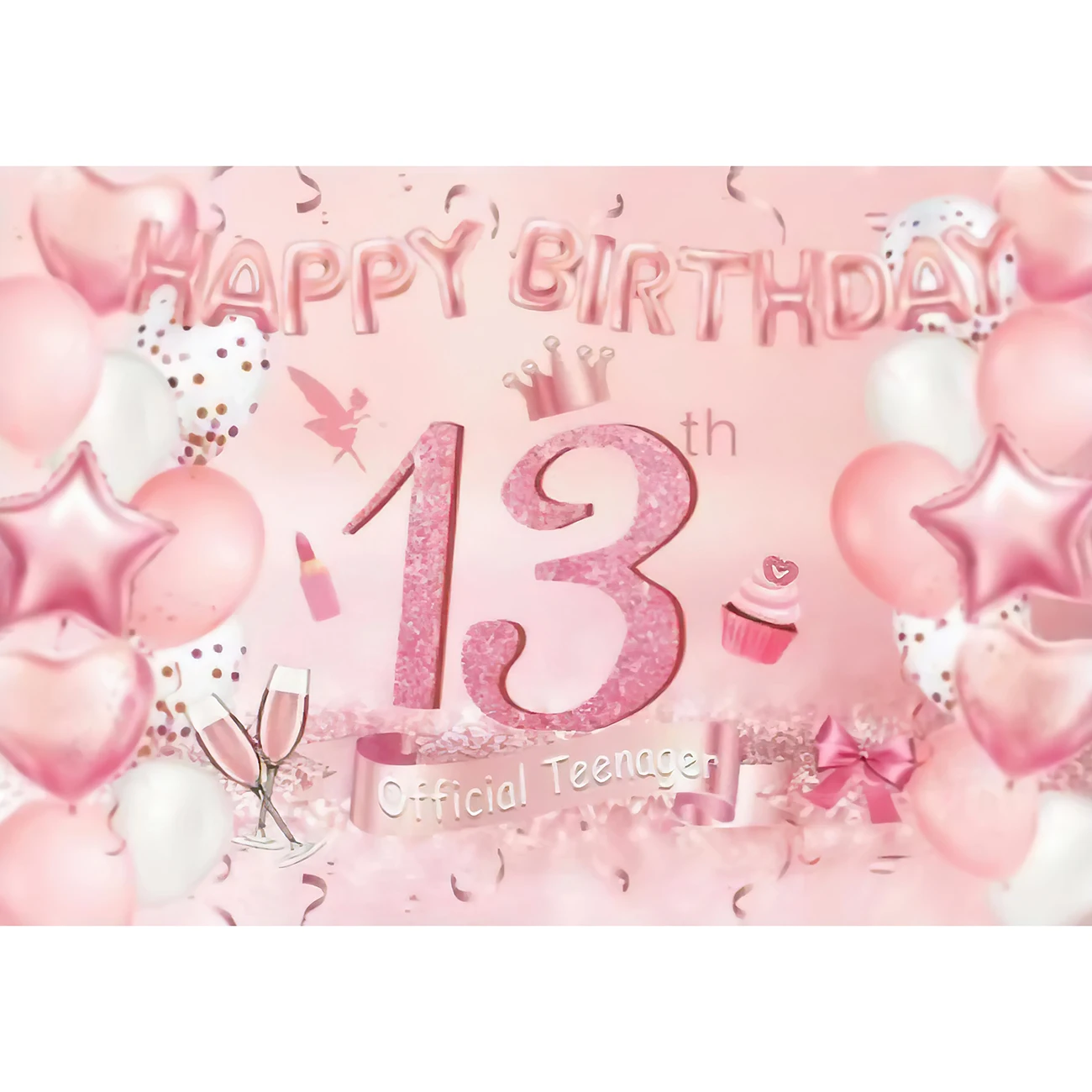 

Happy 13th Birthday Backdrop Party Table Banner 13th Birthday Anniversary for Girls Pink Photo Booth Background Official Teens