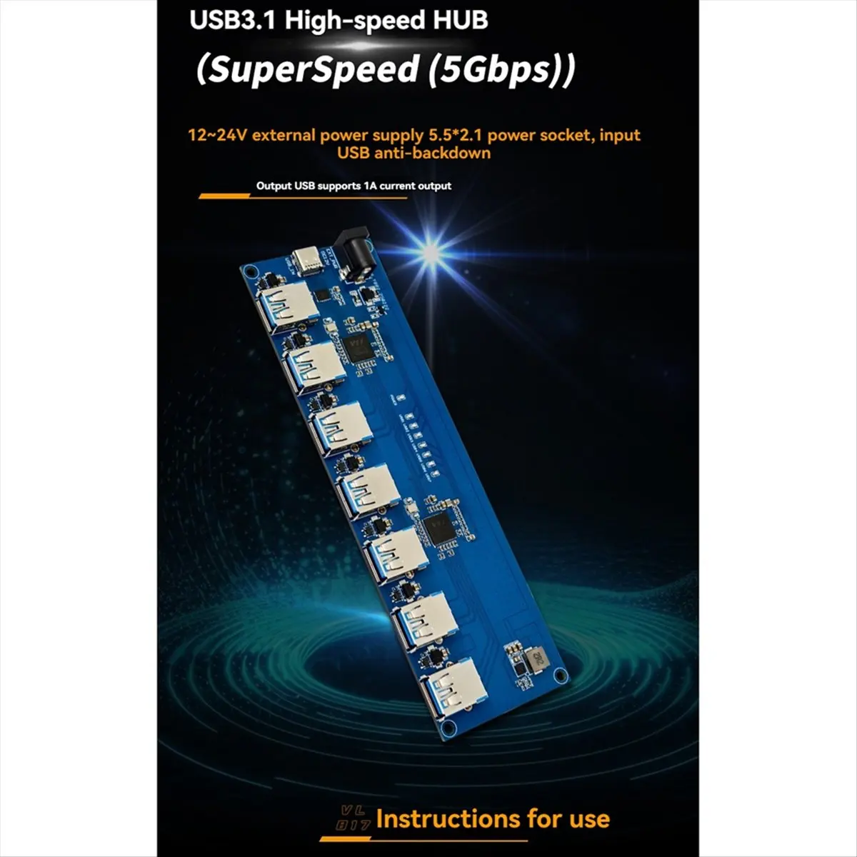 Модуль USB-концентратора ABKM VL817 USB3.1, высокоскоростной USB-концентратор на 7 портов с функцией предотвращения обратного тока, тип-C (art.: 3920d90305120) - 3920d90305120