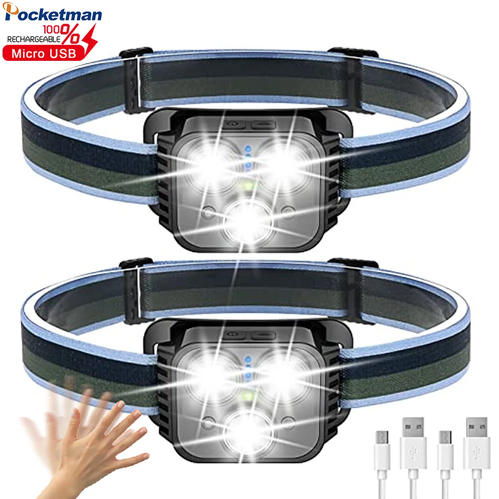 

Pocketman Smart IR Motion Sensor LED Headlamp USB Rechargeable 12 Modes Headlight Waterproof Head Lamp Head Flashlight New