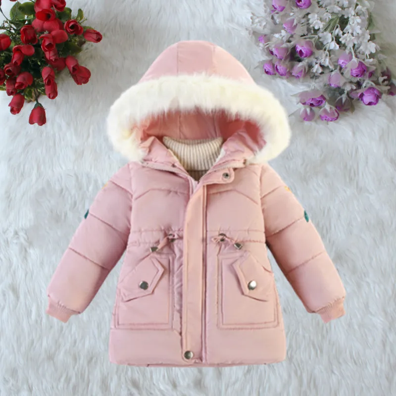 

Girls Baby Warm Coats Girls Jackets For 1-5 Years Autumn Winter Fur Collar Down Cotton Coat Warm Thicken Kids Hooded Coats