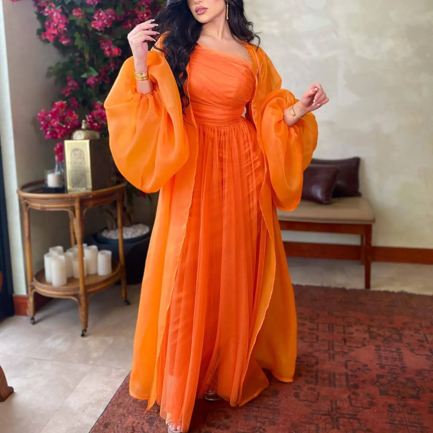 PLEINDI Luxury A-LINE Evening Dresses Wome Long Sleeves 2022 New Vintage Sequins One-Shoulder Cut-out Prom Ready-to-wear