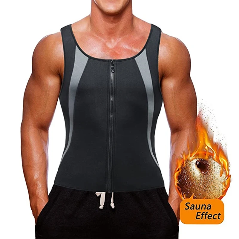 

Men's Zipper Neoprene Sauna Suit Slimming Vest Weight Loss Shapewear Tummy Control Body Shapers Workout Compression Corset Tops