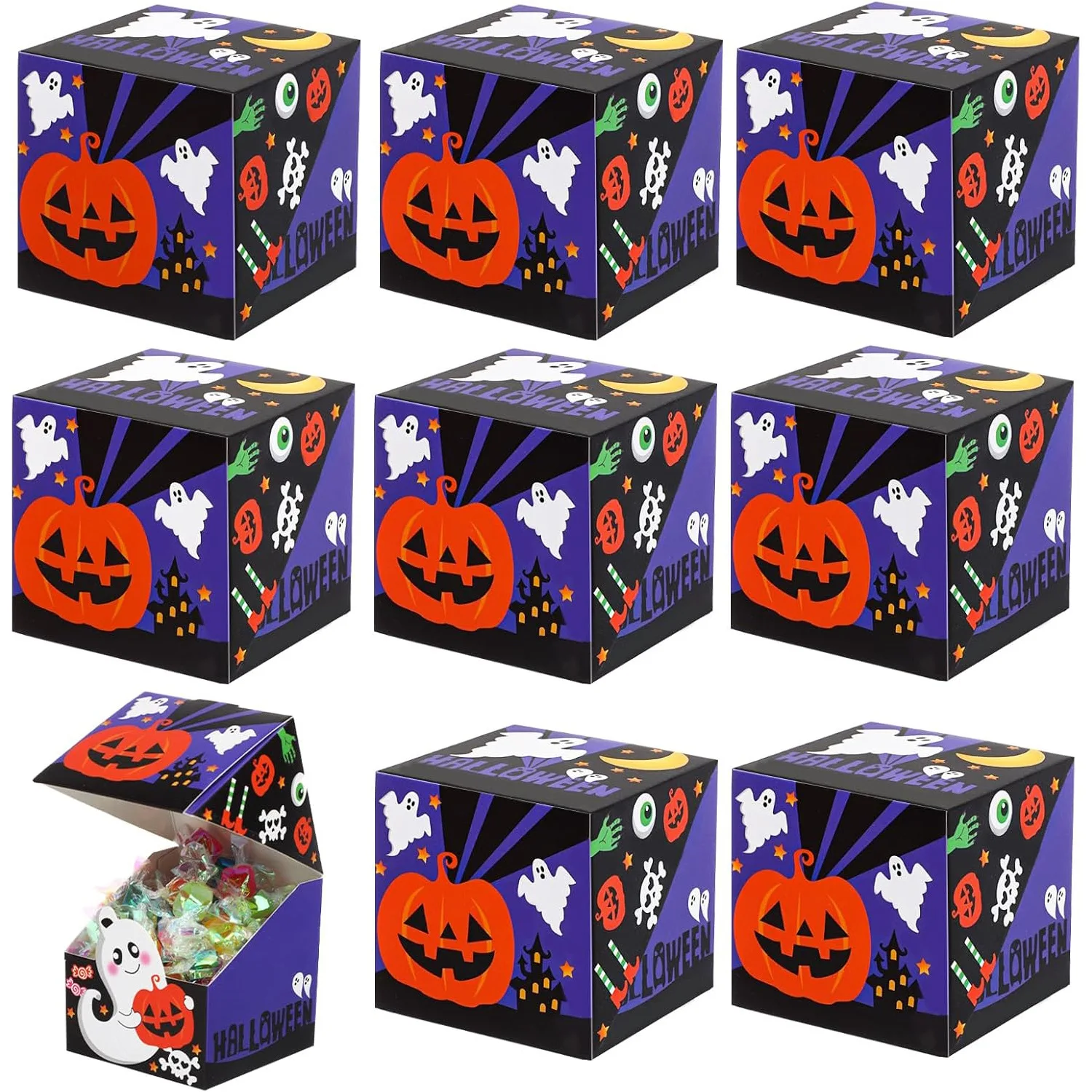 10 шт. складные квадратные коробки для конфет на Хэллоуин