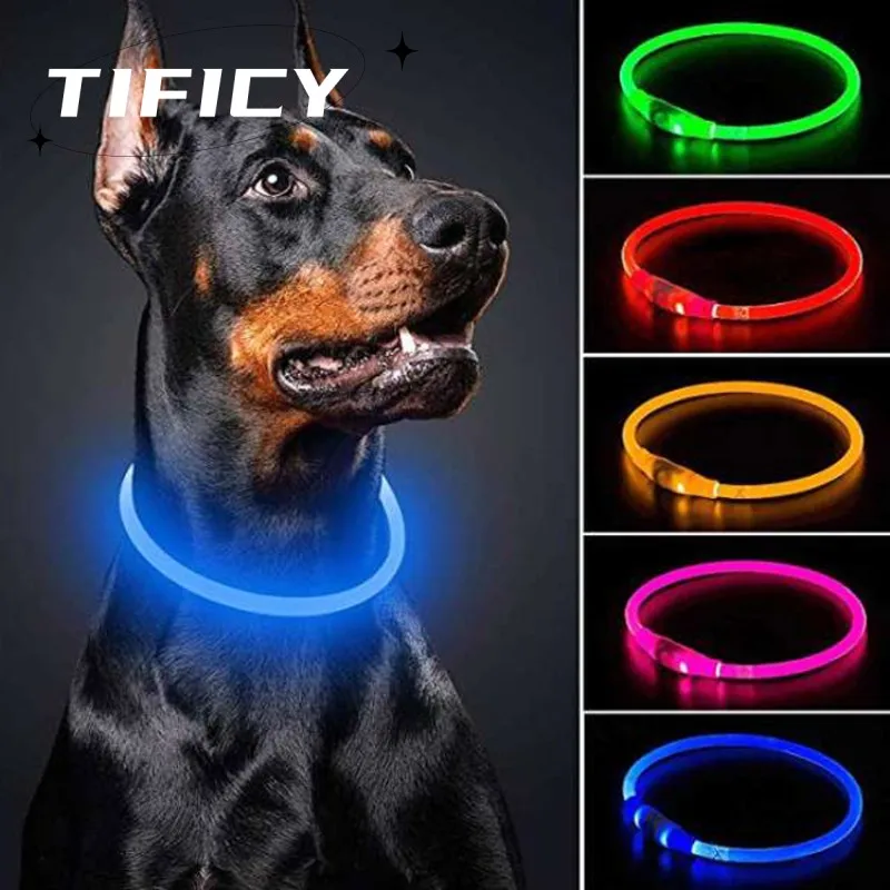 Led Light Dog Collar Detachable Glowing USB Charging Luminous Leash for Big Cat Collar Small Bright Labrador Pets Dogs Products