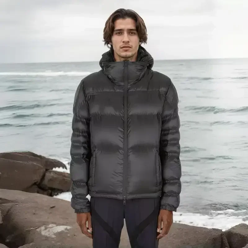 Moncl *r Зимняя мужская белая куртка на гусином пуху теплая приталенная