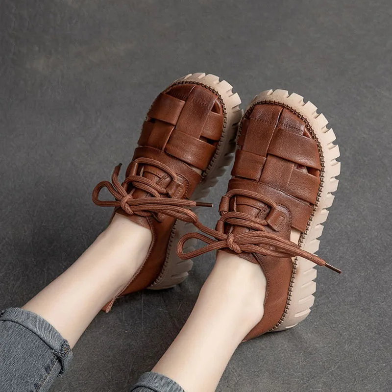 

Туфли Birkuir женские из натуральной кожи, плетеная повседневная обувь на плоской платформе, на шнуровке, без выреза, для отдыха