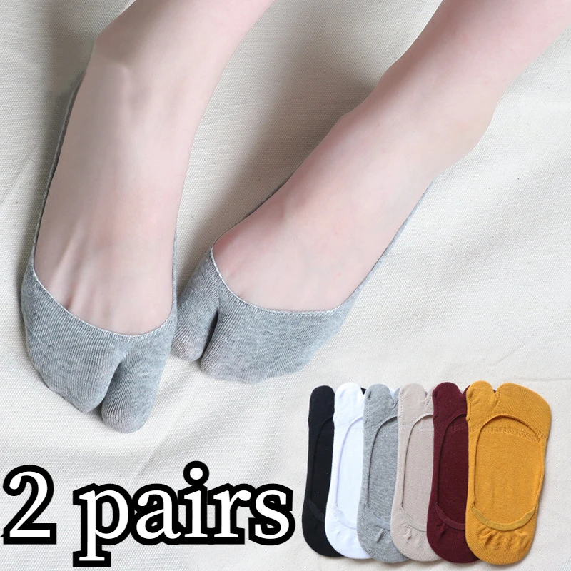 Solid Comfortable Breathable Two Toe Socks Women Non-slip Invisible Low Cut Kawaii Boat Sock New