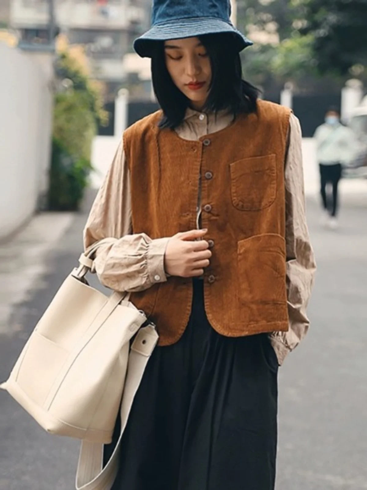 Весна и осень 2023 стираный хлопковый вельвет японская мода художественный