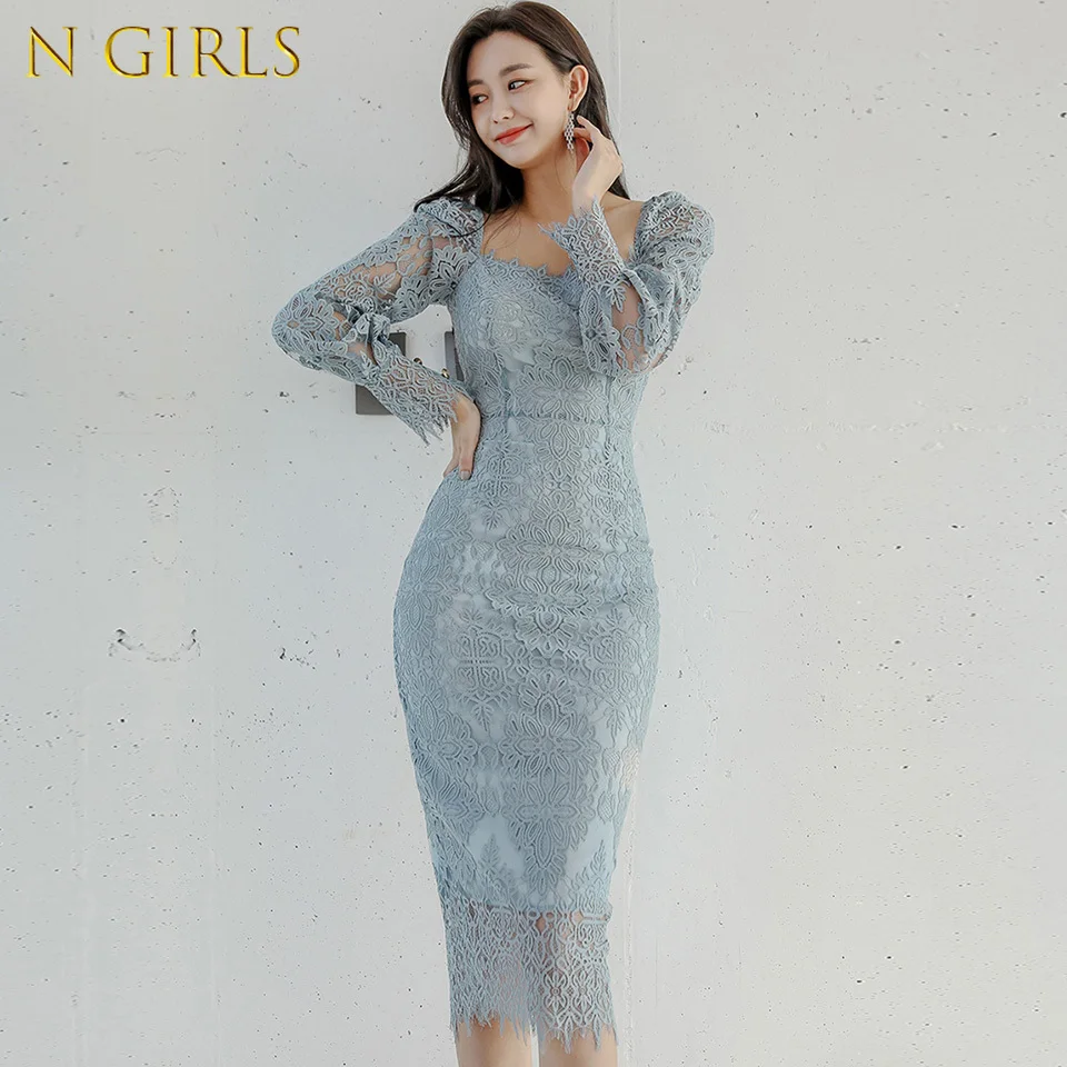 

Элегантное вечернее платье для девочек, весна 2022, простое однотонное платье с квадратным воротником и пышными рукавами, облегающее кружевн...