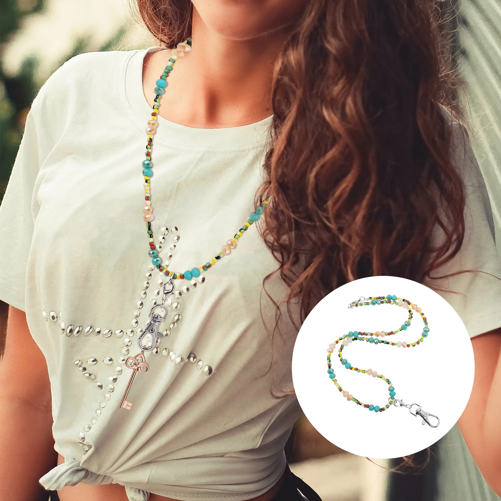 

Easy Zip Necklace Cellphone Hanging Rope Beaded Chain Decor Glass Key Decorative Lanyard Miss Trendy