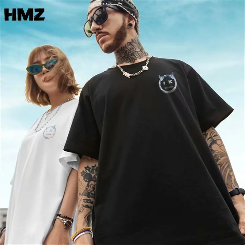 Новая модная мужская футболка HMZ 2022 летняя свободная в стиле хип-хоп хлопковые